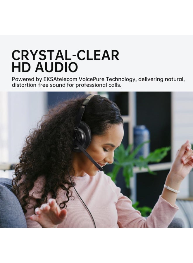 EKSA H8 USB Headset with Microphone for Work, Stereo Wired Computer Headphones with Mic Noise Cancelling, in Line Controls, 3.5mm Jack USB-C/A Over-Ear Headset for PC Laptop Office Call Center Teams - Image 4